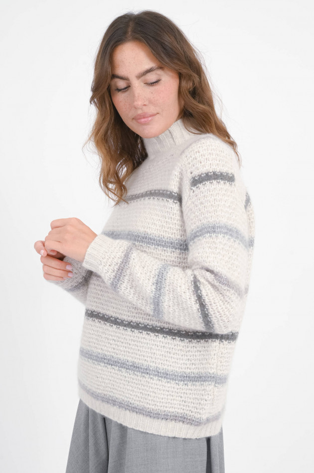 Hemisphere Grobstrick-Pullover mit Streifen in Natur/Grau