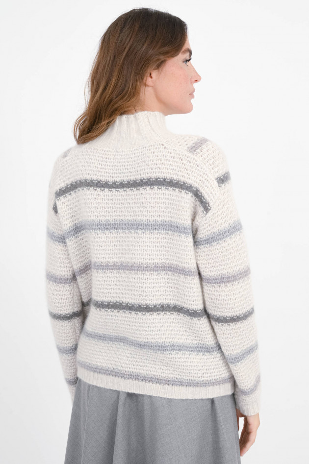 Hemisphere Grobstrick-Pullover mit Streifen in Natur/Grau