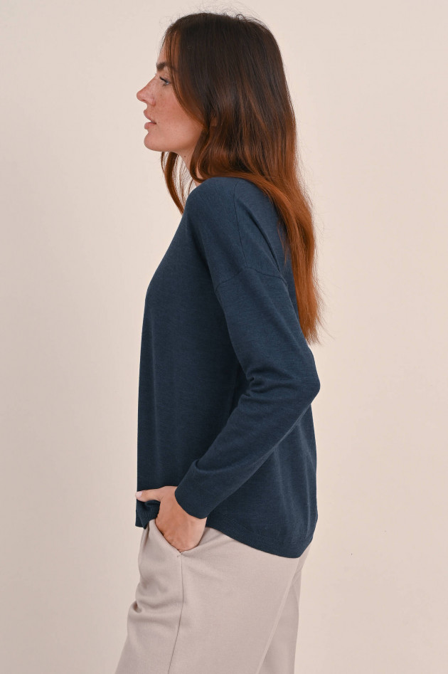 Hemisphere Merino Feinstrick Pullover in Dunnkelblau meliert