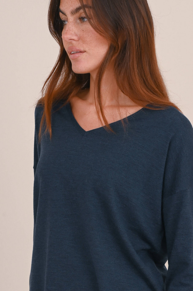 Hemisphere Merino Feinstrick Pullover in Dunnkelblau meliert