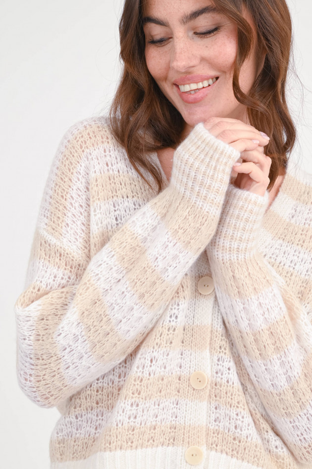Hemisphere Cash-Mix Jacke in Beige/Natur gestreift