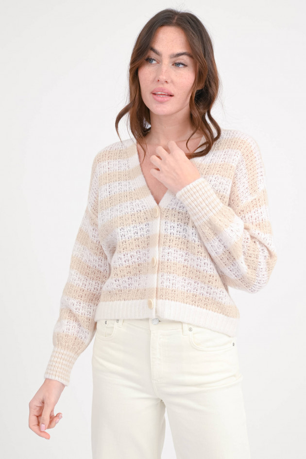 Hemisphere Cash-Mix Jacke in Beige/Natur gestreift