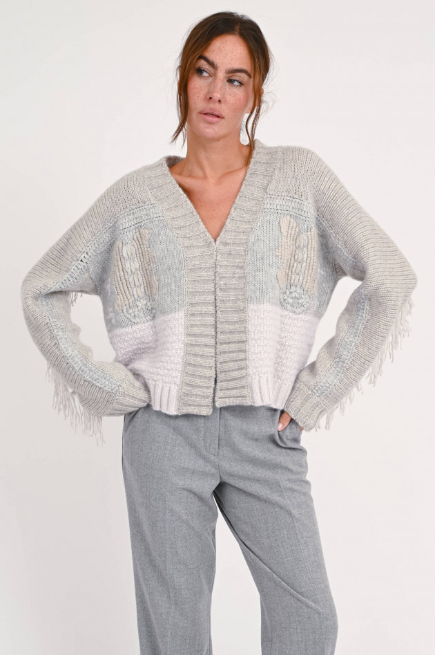 Hemisphere Cardigan mit Fransen-Details in Hellgrau