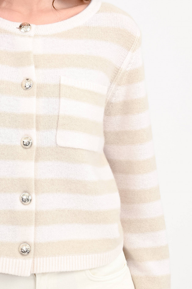 Hemisphere Cashmere-Strickweste in Beige/Weiß gestreift