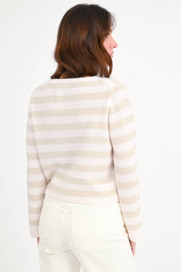 Hemisphere Cashmere-Strickweste in Beige/Weiß gestreift
