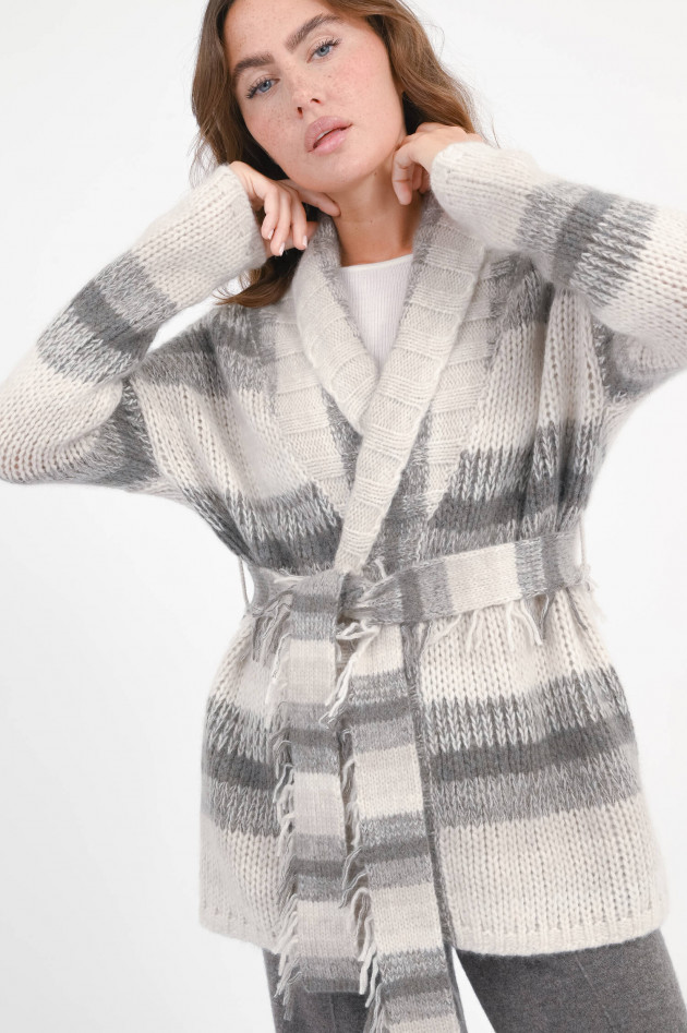 Hemisphere Strickweste mit Streifen in Creme/Grau