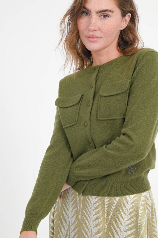 Hemisphere Strickjacke mit aufgesetzten Taschen in Moosgrün