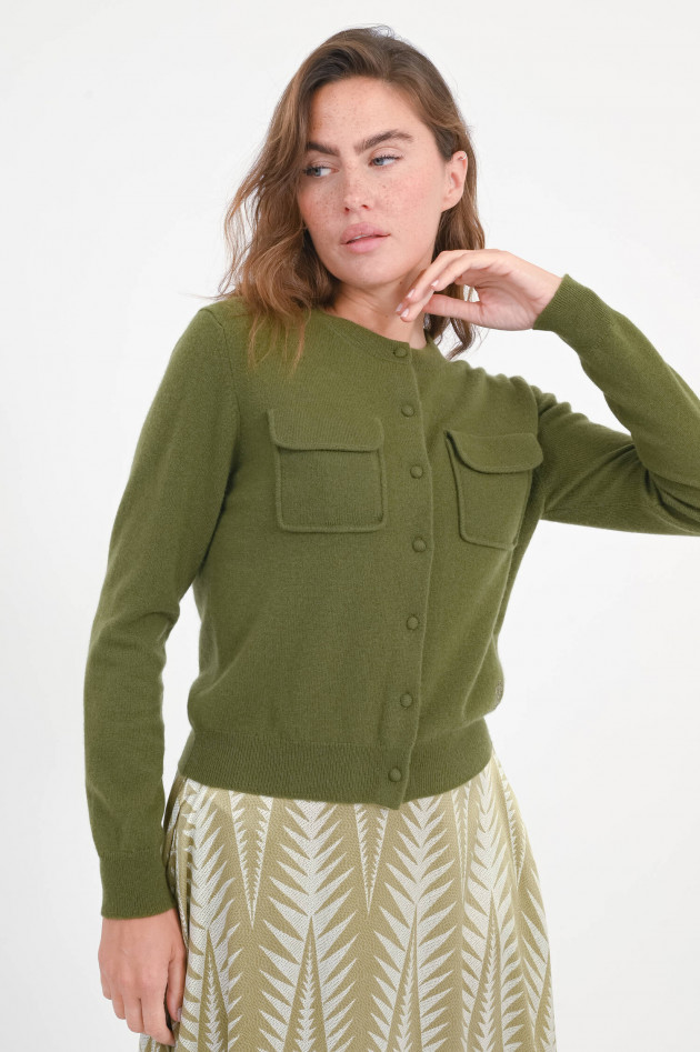 Hemisphere Strickjacke mit aufgesetzten Taschen in Moosgrün