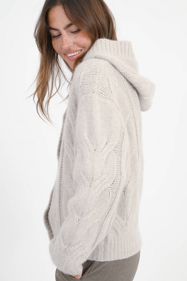 Hemisphere Zopfstrick-Cardigan mit Kapuze in Greige
