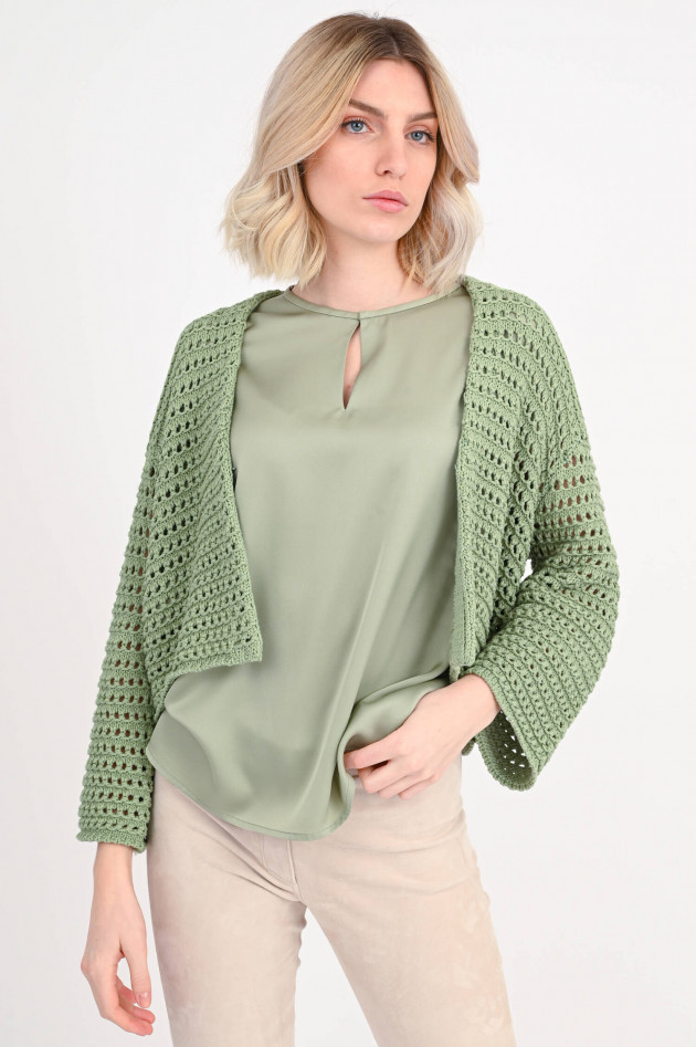 Hemisphere Kurzarm Seidenshirt in Salbeigrün