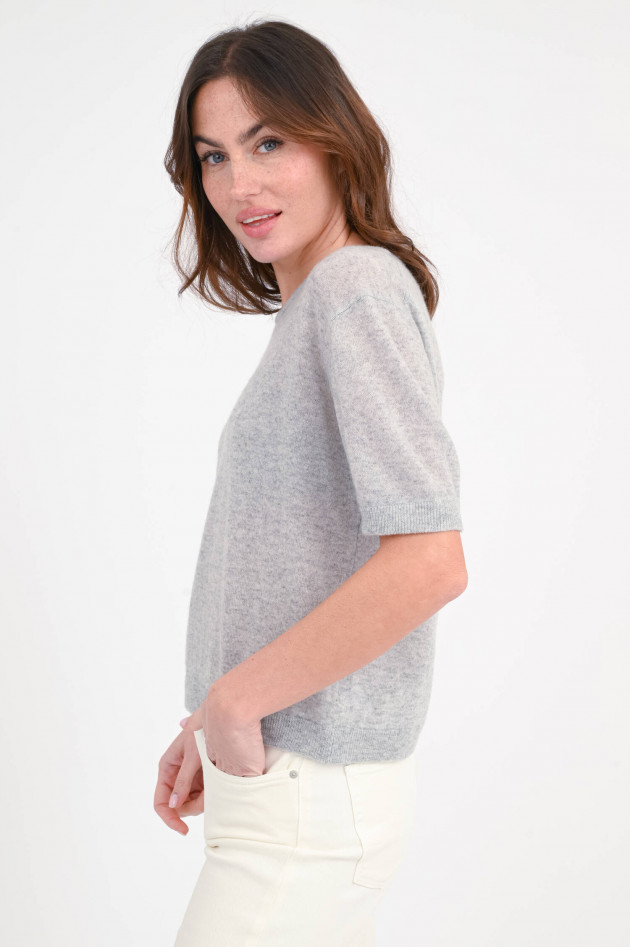 Hemisphere Kurzarm-Cashmere-Pullover in Hellgrau