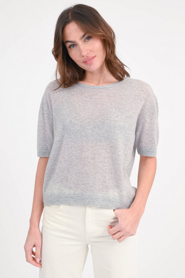 Hemisphere Kurzarm-Cashmere-Pullover in Hellgrau
