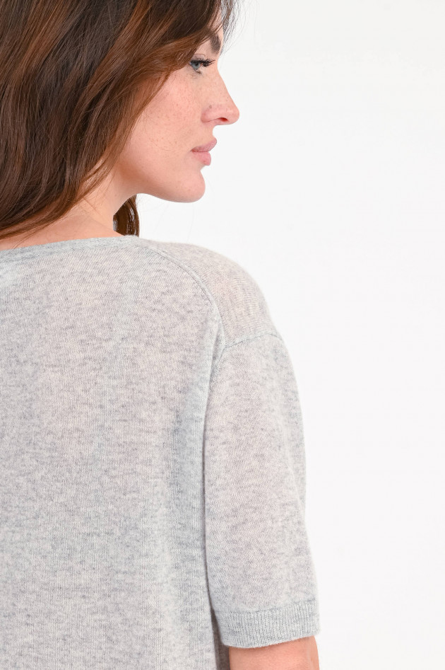 Hemisphere Kurzarm-Cashmere-Pullover in Hellgrau