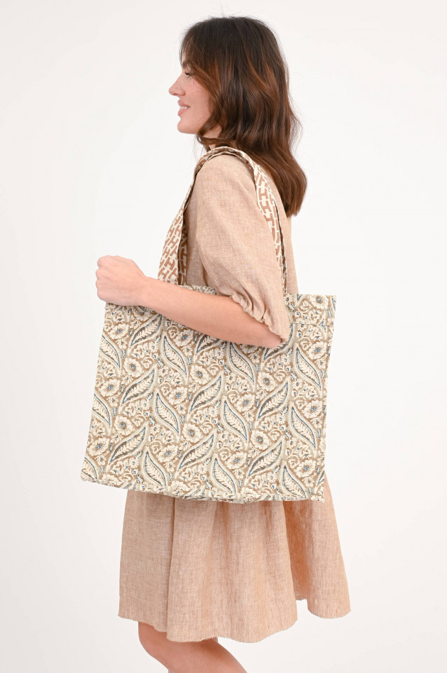 Hemisphere Tragetasche in Beige/Braun/Petrol gemustert