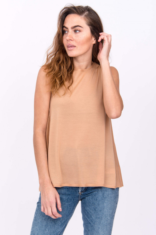 Hemisphere Feinstrick-Shirt mit Volantbahnen in Camel