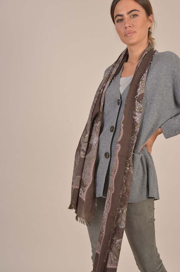 Hemisphere Schal mit Paisley - Print in Taupe/Lila