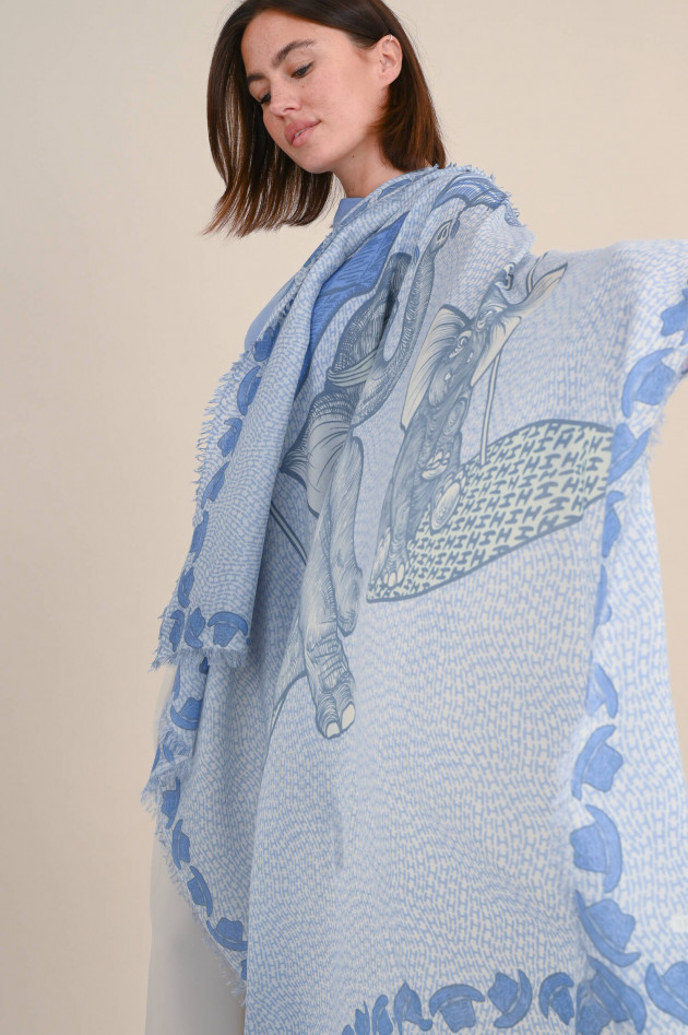 Hemisphere Schal KUMBO in Blau gemustert mit Elefantenprint