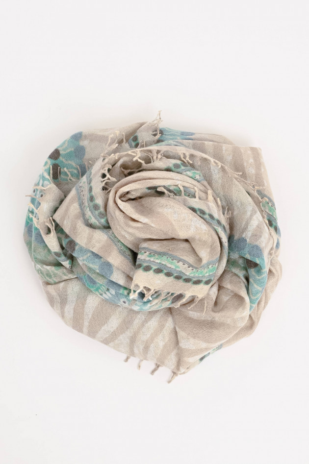 Hemisphere Cashmere-Schal in Blau/Beige gemustert