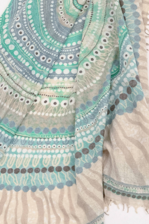 Hemisphere Cashmere-Schal in Blau/Beige gemustert