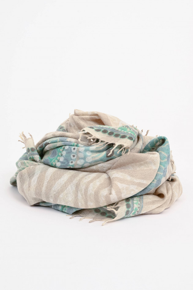 Hemisphere Cashmere-Schal in Blau/Beige gemustert