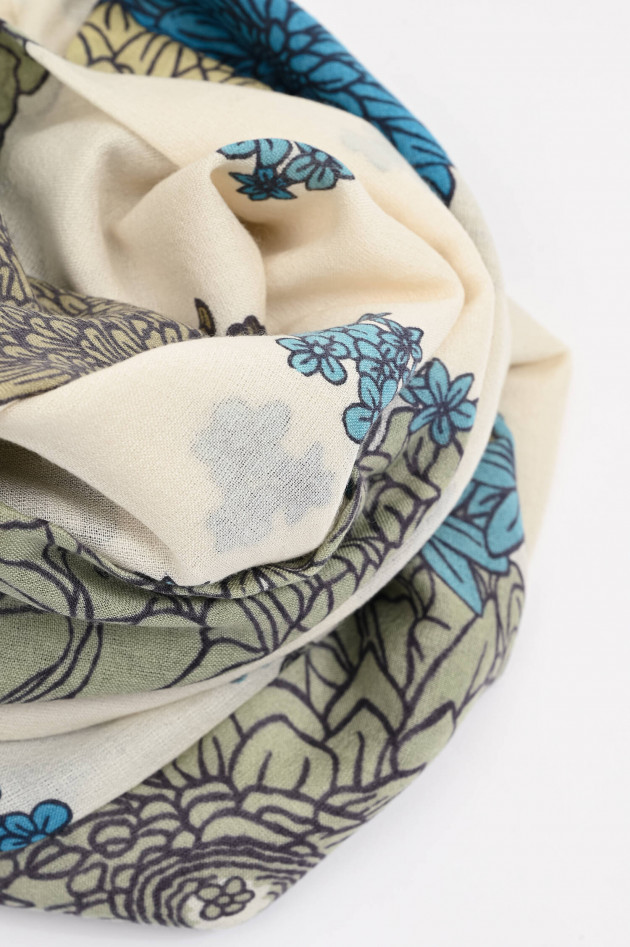 Hemisphere Cashmere-Seide-Schal MELEPHANT in Creme/Grün/Blau