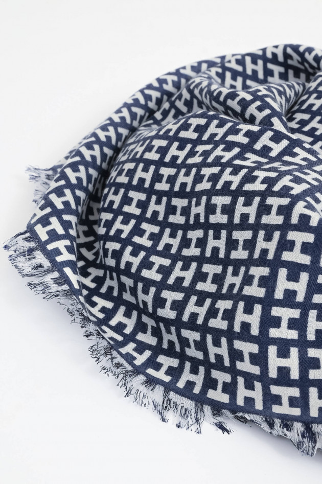 Hemisphere Cashmere-Seide-Schal RADEGUNDE in Navy/Weiß