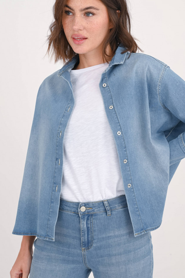 Henry Christ Mittelblaues Jeanshemd mit dekorativer Seitennaht