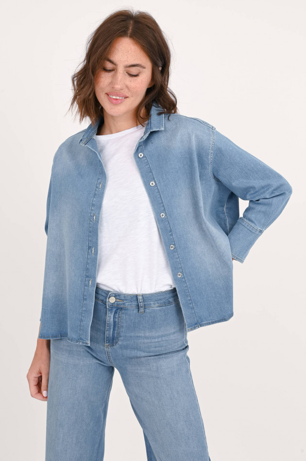 Henry Christ Mittelblaues Jeanshemd mit dekorativer Seitennaht