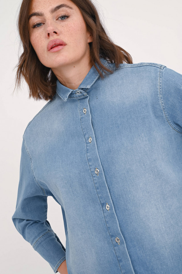 Henry Christ Mittelblaues Jeanshemd mit dekorativer Seitennaht