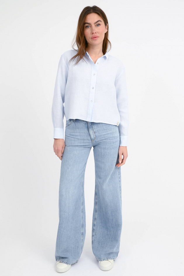 Henry Christ Kurze Leinenbluse in Hellblau