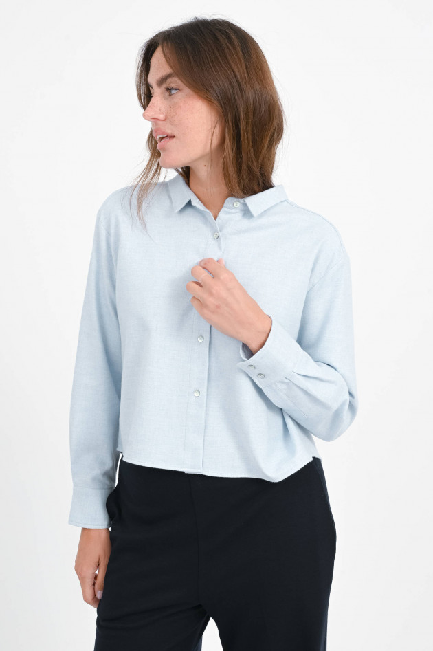 Henry Christ Cropped Bluse aus Baumwollflanell in Hellblau