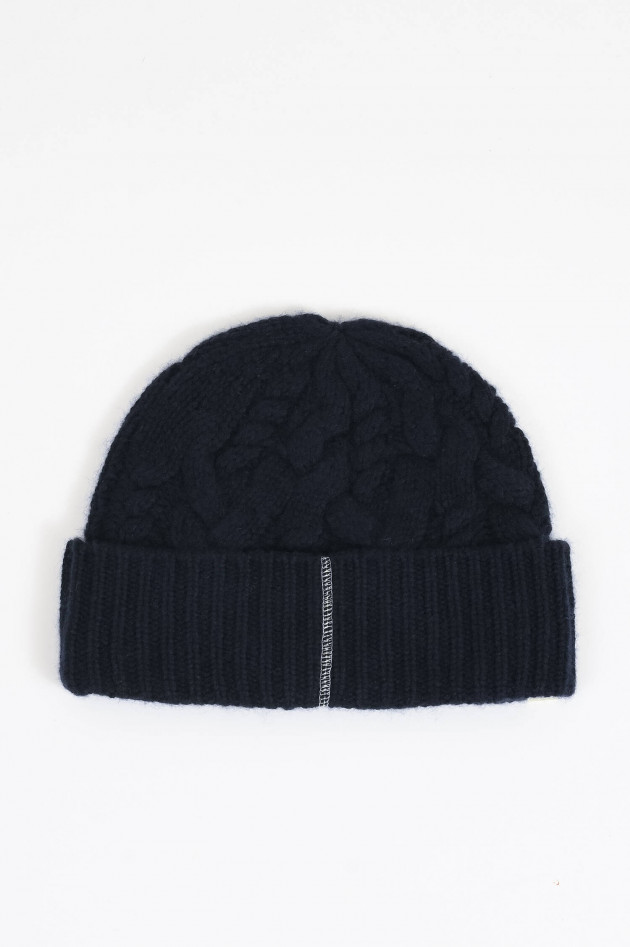 Henry Christ Cashmere Zopfstrickmütze in Navy