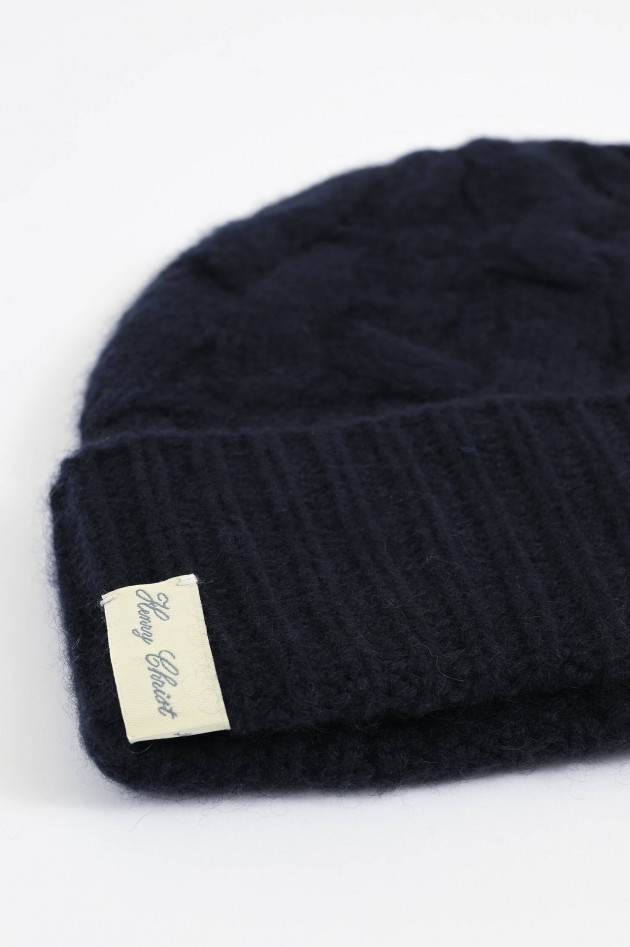 Henry Christ Cashmere Zopfstrickmütze in Navy