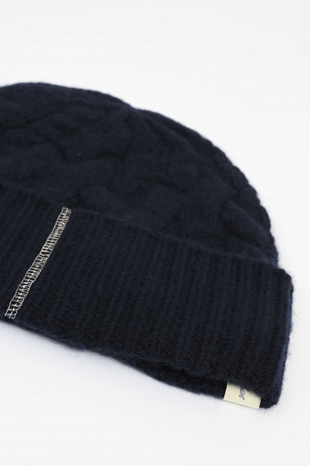 Henry Christ Cashmere Zopfstrickmütze in Navy