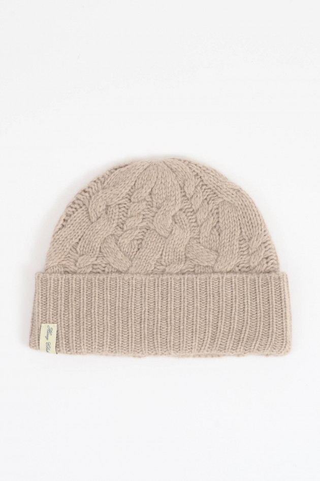 Henry Christ Cashmere Zopfstrickmütze in Beige