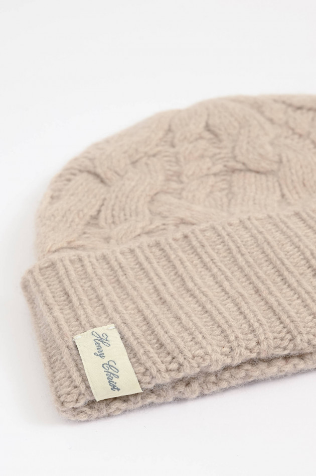 Henry Christ Cashmere Zopfstrickmütze in Beige