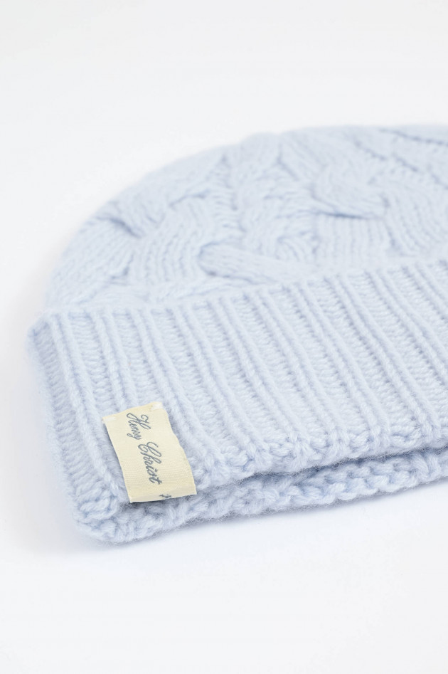 Henry Christ Cashmere Zopfstrickmütze in Hellblau