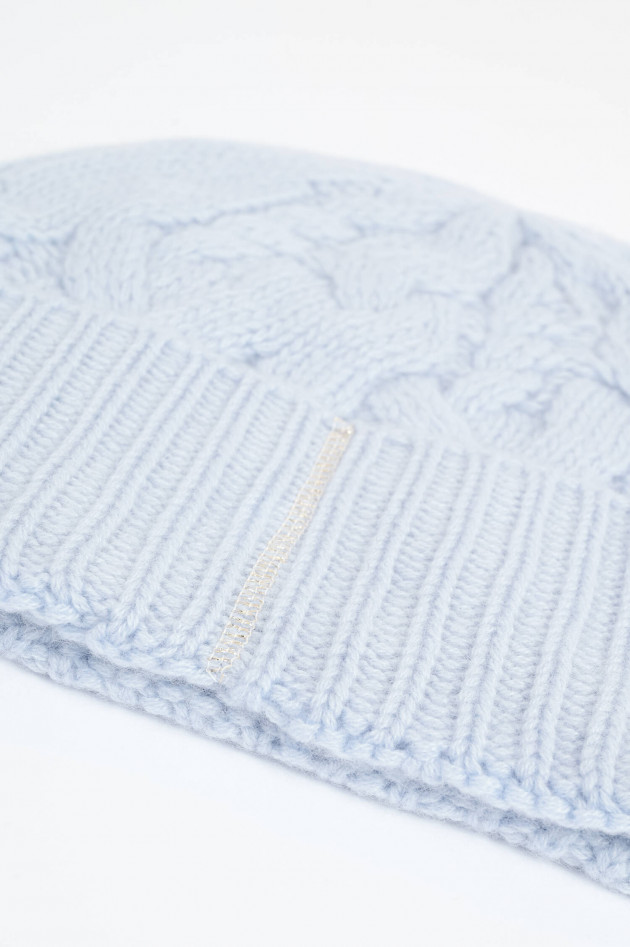 Henry Christ Cashmere Zopfstrickmütze in Hellblau