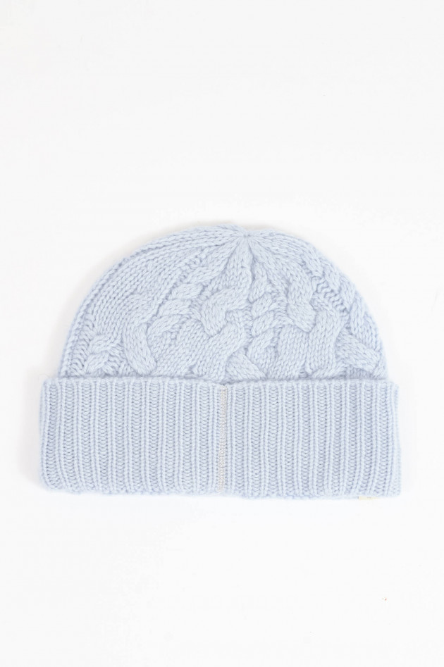 Henry Christ Cashmere Zopfstrickmütze in Hellblau