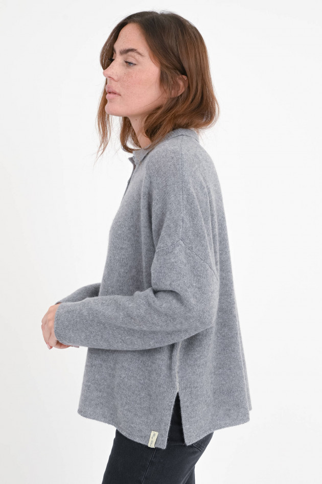 Henry Christ Loose Polo-Cashmere-Pullover in Mittelgrau