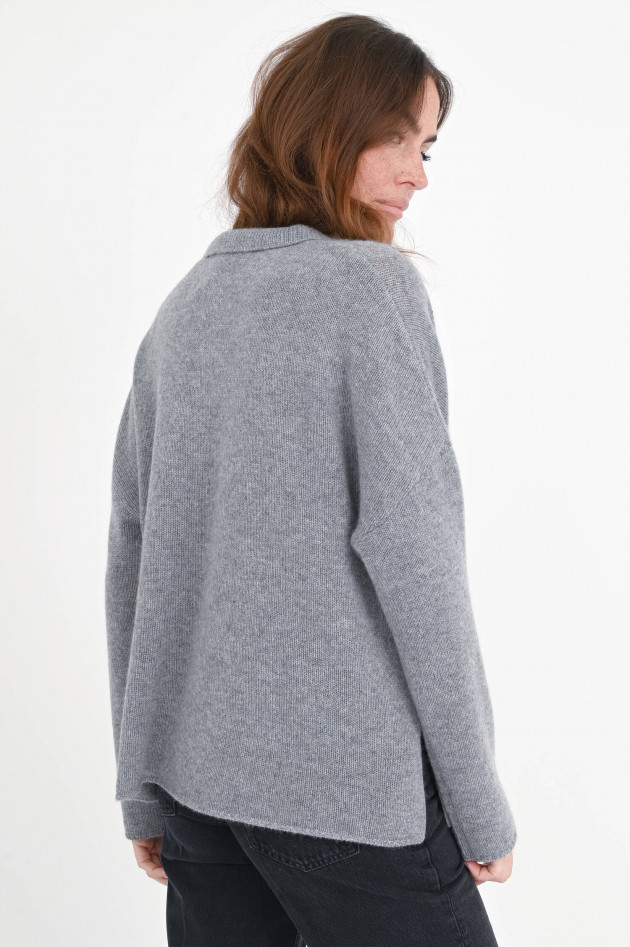 Henry Christ Loose Polo-Cashmere-Pullover in Mittelgrau