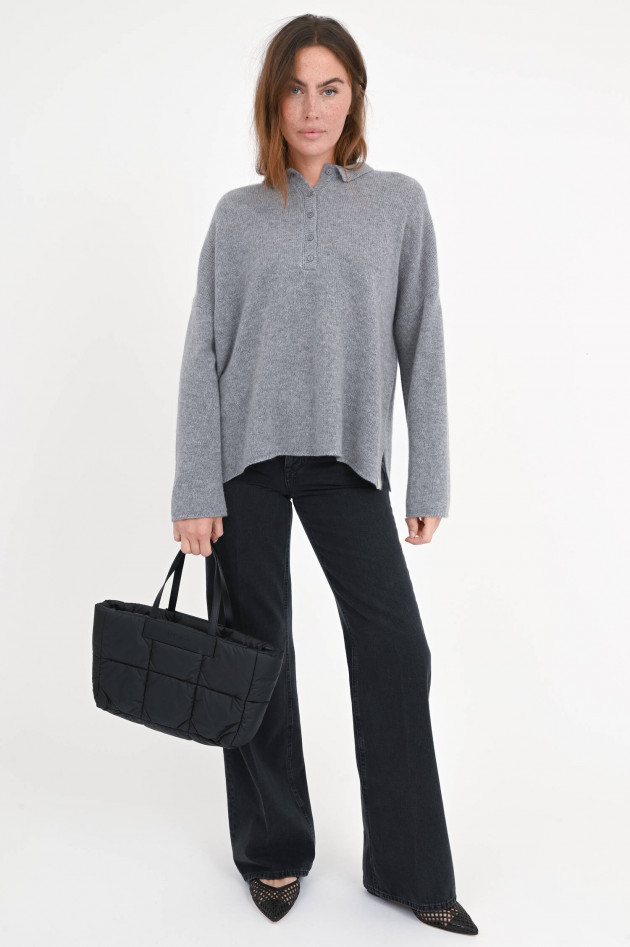 Henry Christ Loose Polo-Cashmere-Pullover in Mittelgrau