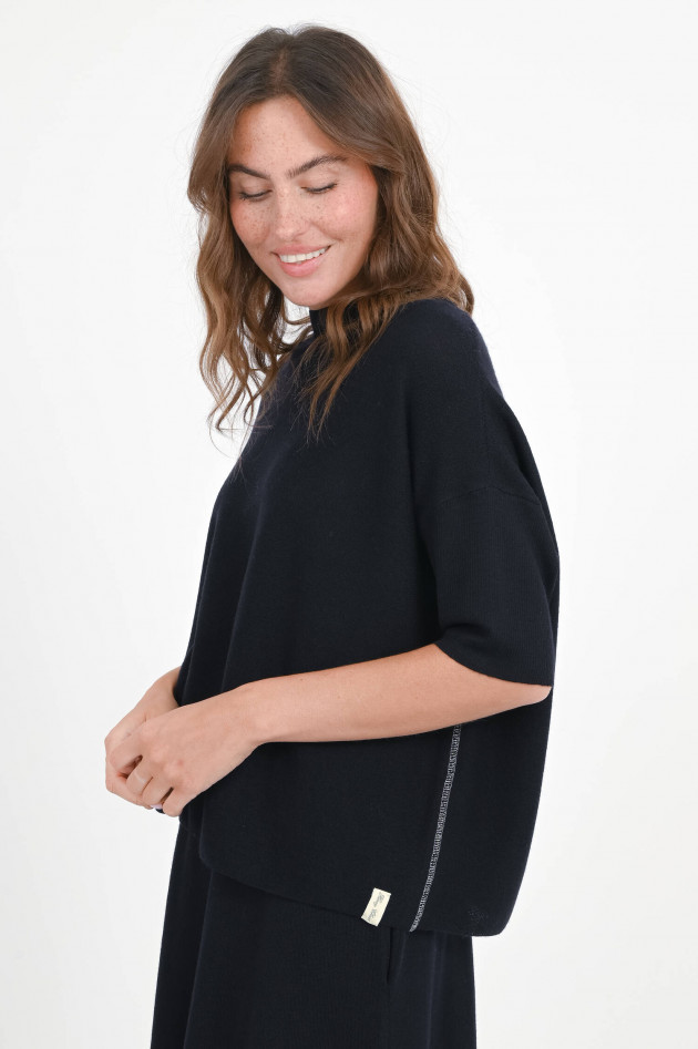 Henry Christ Woll-Pullover mit verlängertem Kurzarm in Navy