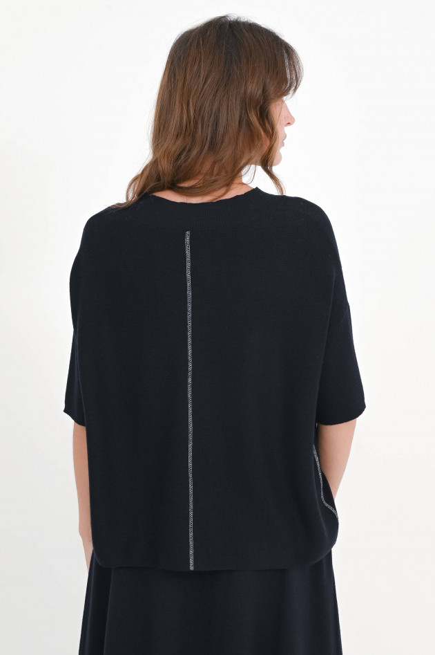 Henry Christ Woll-Pullover mit verlängertem Kurzarm in Navy