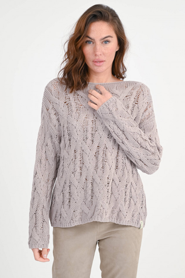 Henry Christ Grobstrick-Pullover mit Zopfmuster in Taupe
