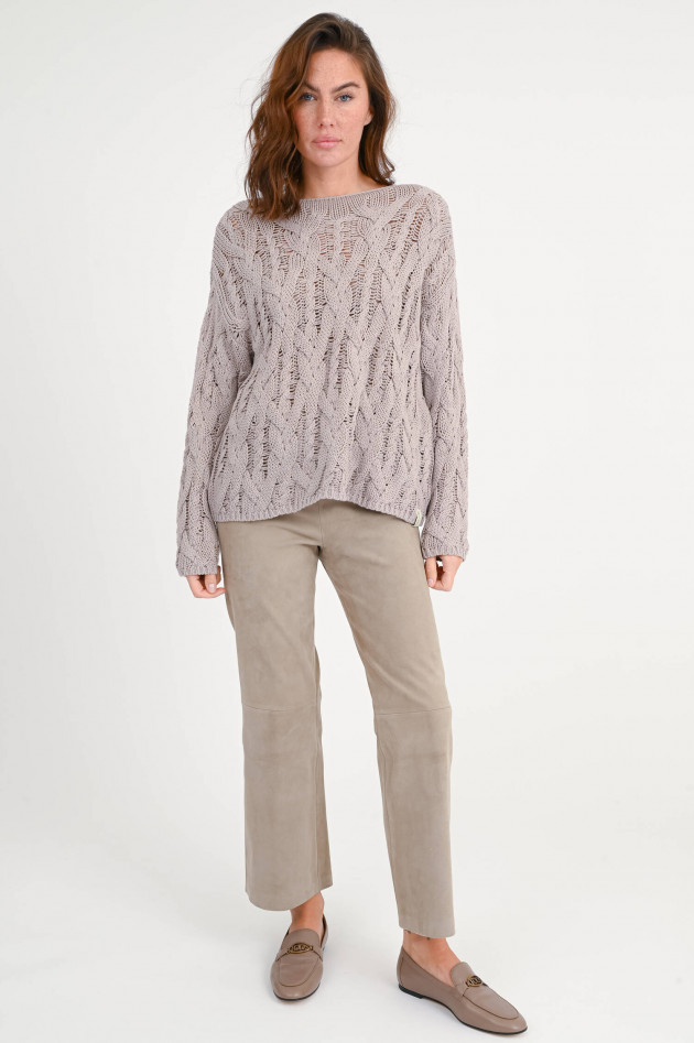 Henry Christ Grobstrick-Pullover mit Zopfmuster in Taupe