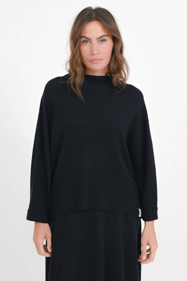 Henry Christ Woll-Pullover mit dezentem Stehkragen in Navy