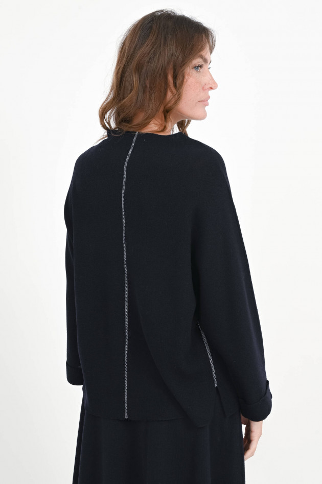 Henry Christ Woll-Pullover mit dezentem Stehkragen in Navy