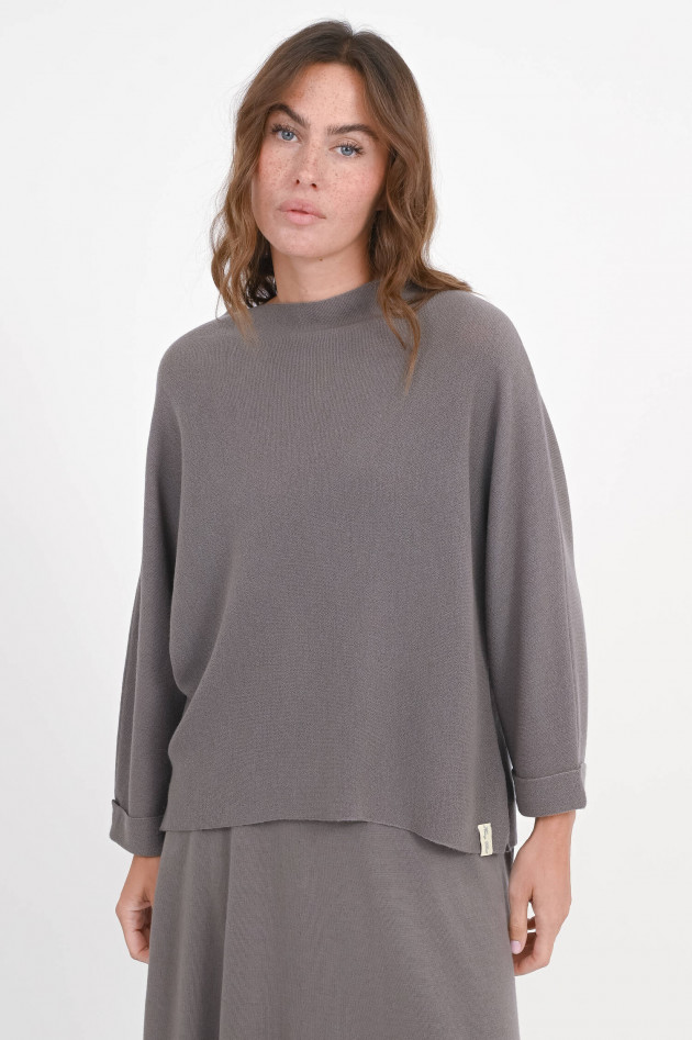 Henry Christ Woll-Pullover mit dezentem Stehkragen in Nut