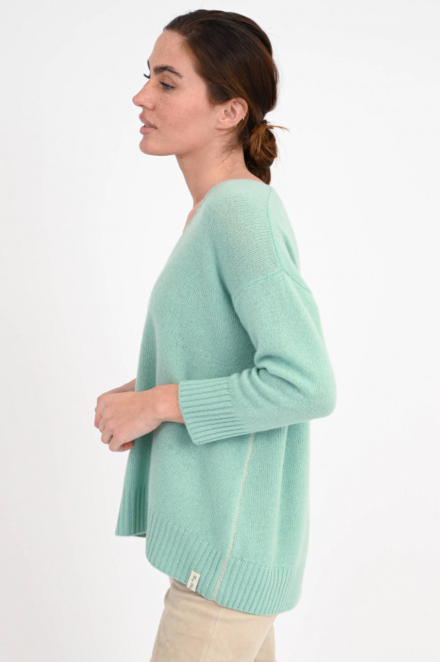 Henry Christ Cashmerepullover mit V-Neck in Aqua Grün